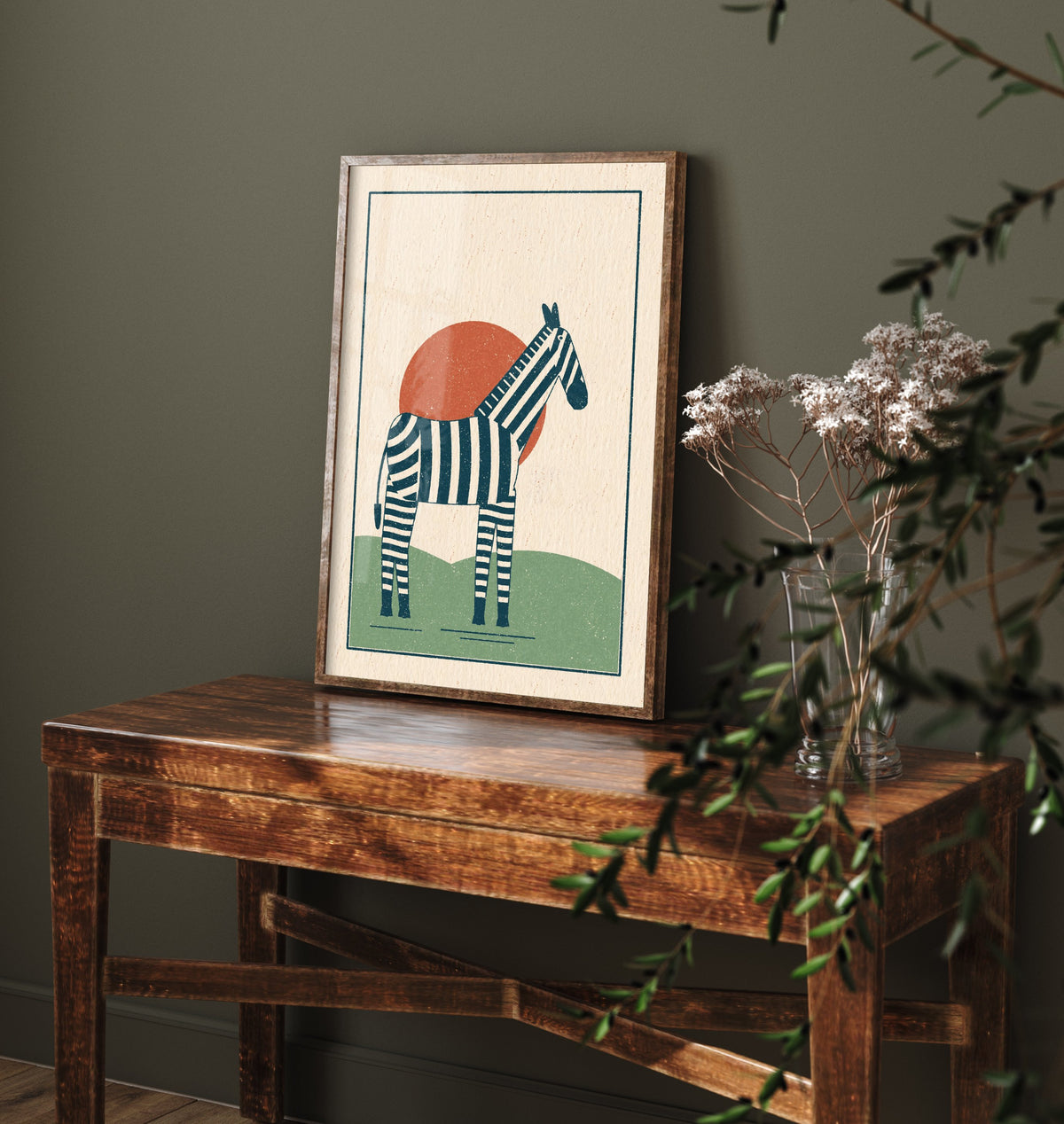 Zebra Art Print - Striped Safari Animal Poster - Lino Look Nursery Illustration V2 1/3