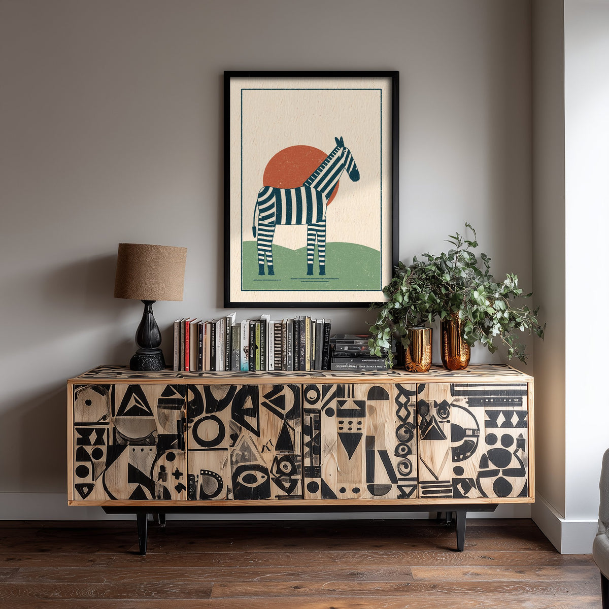 Zebra Art Print - Striped Safari Animal Poster - Lino Look Nursery Illustration V2 1/3