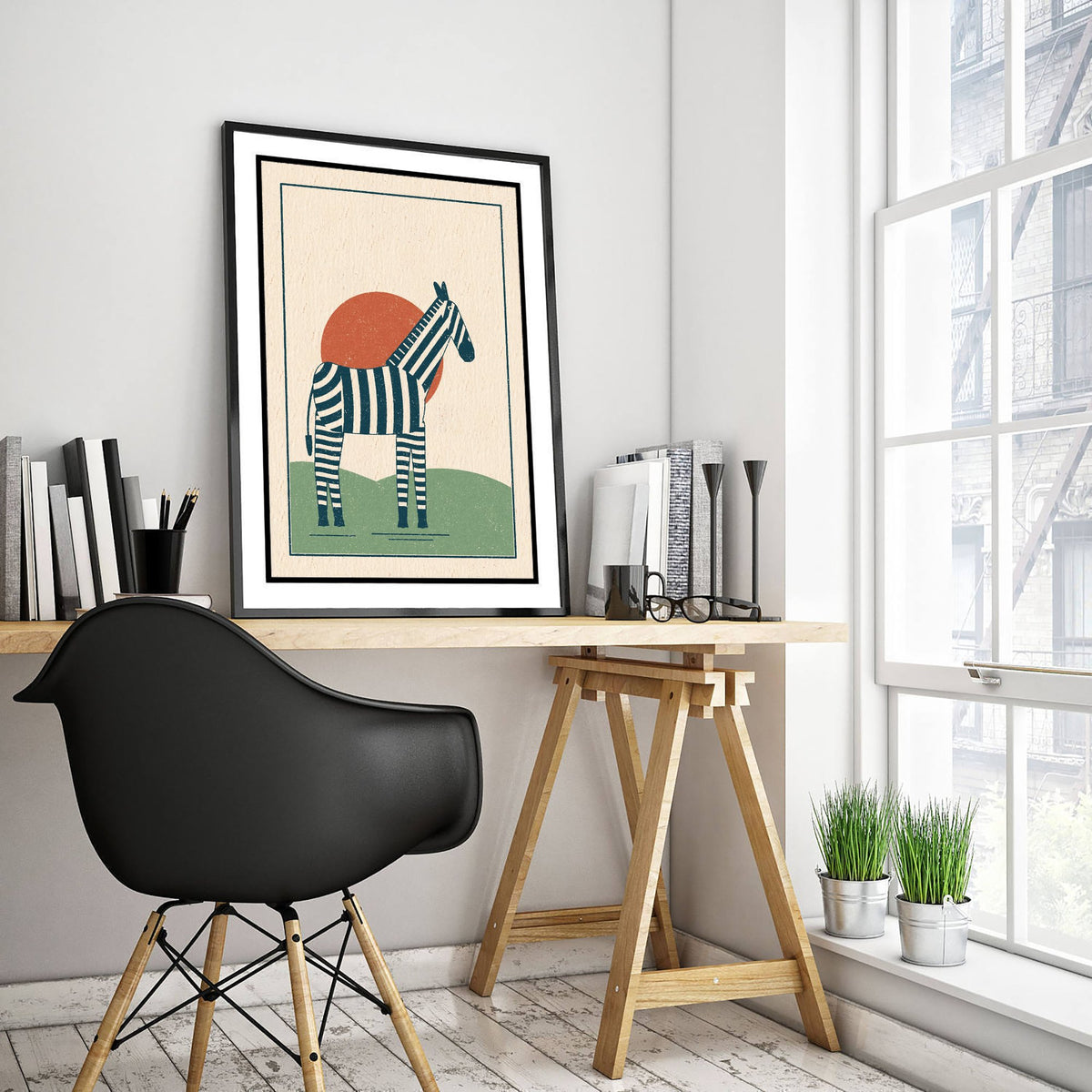 Zebra Art Print - Striped Safari Animal Poster - Lino Look Nursery Illustration V2 1/3