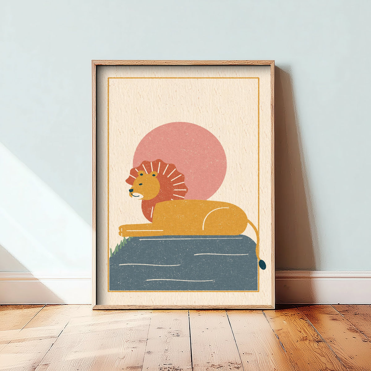 Lion Art Print - King of the Savannah Poster - Linocut Style Nursery Illustration V2 2/3