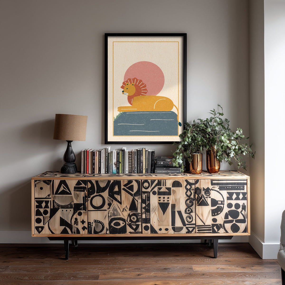 Lion Art Print - King of the Savannah Poster - Linocut Style Nursery Illustration V2 2/3