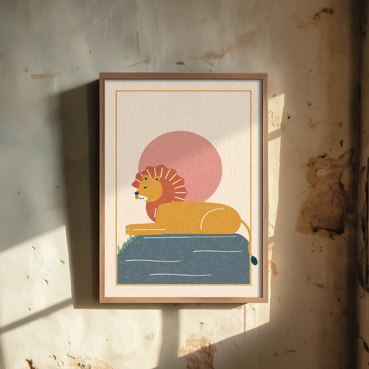 Lion Art Print - King of the Savannah Poster - Linocut Style Nursery Illustration V2 2/3