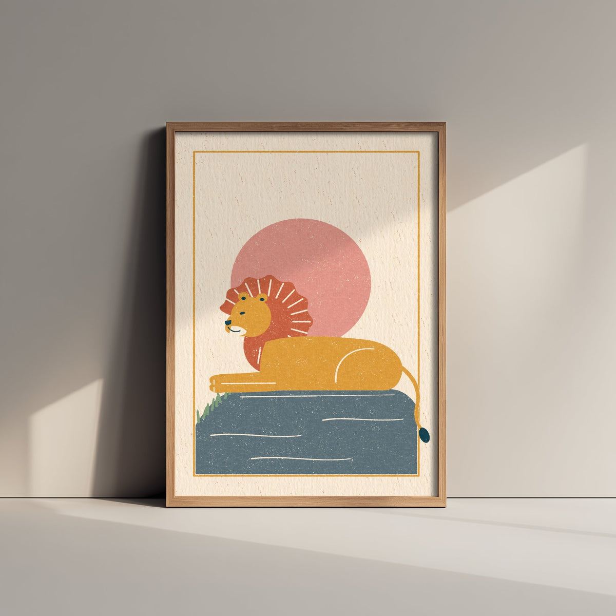 Lion Art Print - King of the Savannah Poster - Linocut Style Nursery Illustration V2 2/3