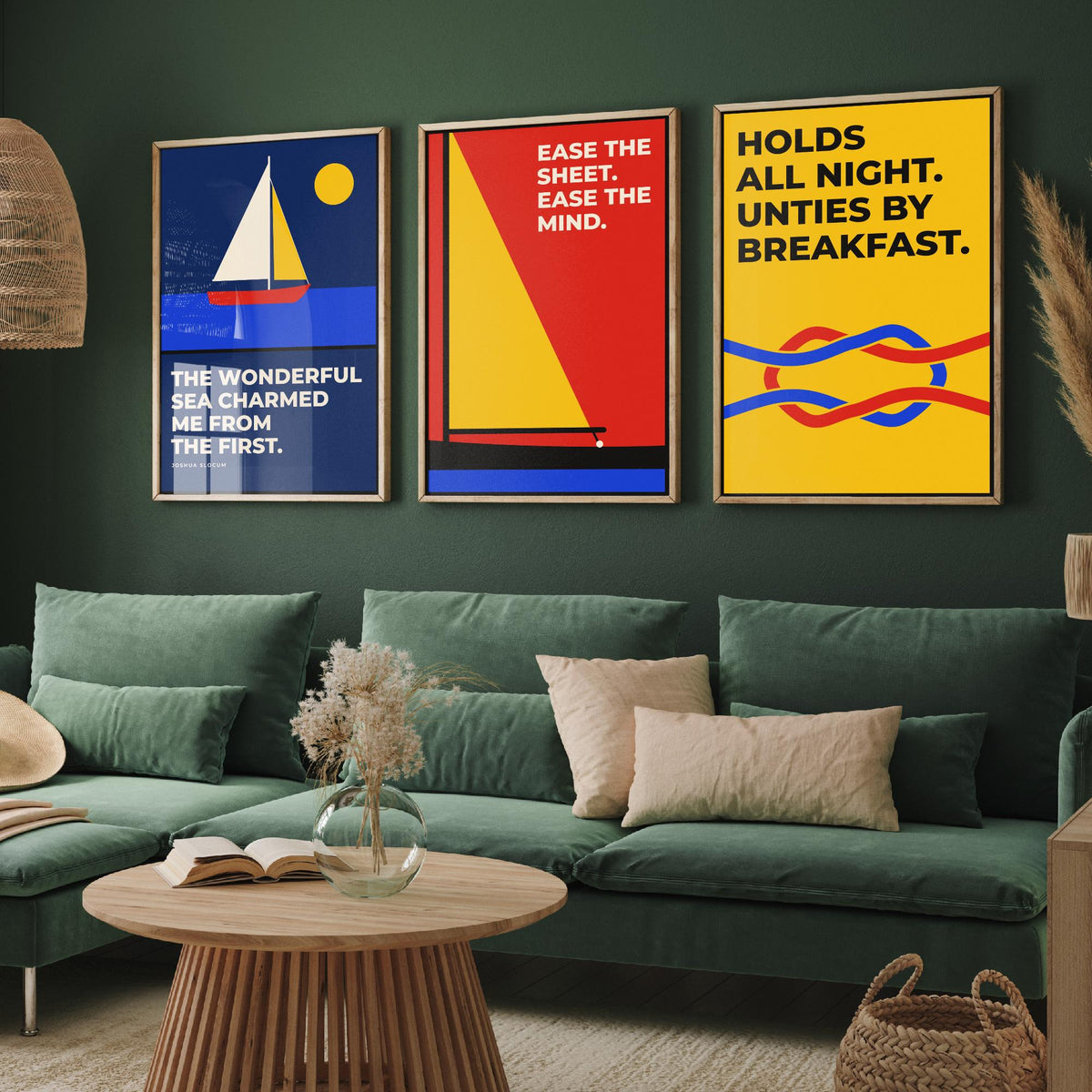 Sailing Quotes Set of Three Art Prints - 3 Bauhaus Sailor Posters - Minimalist Nautical Wall Art Illustration V1