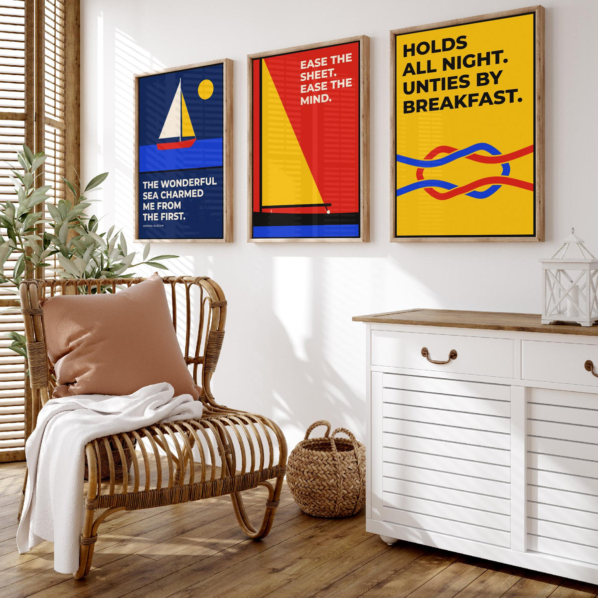 Sailing Quotes Set of Three Art Prints - 3 Bauhaus Sailor Posters - Minimalist Nautical Wall Art Illustration V1