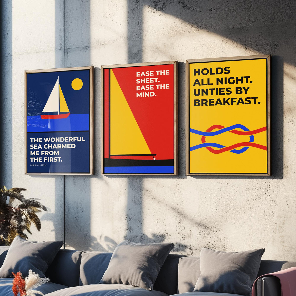 Sailing Quotes Set of Three Art Prints - 3 Bauhaus Sailor Posters - Minimalist Nautical Wall Art Illustration V1