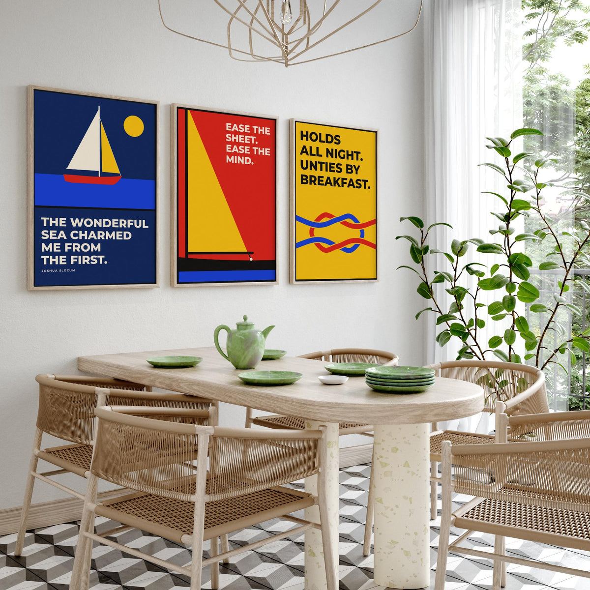 Sailing Quotes Set of Three Art Prints - 3 Bauhaus Sailor Posters - Minimalist Nautical Wall Art Illustration V1