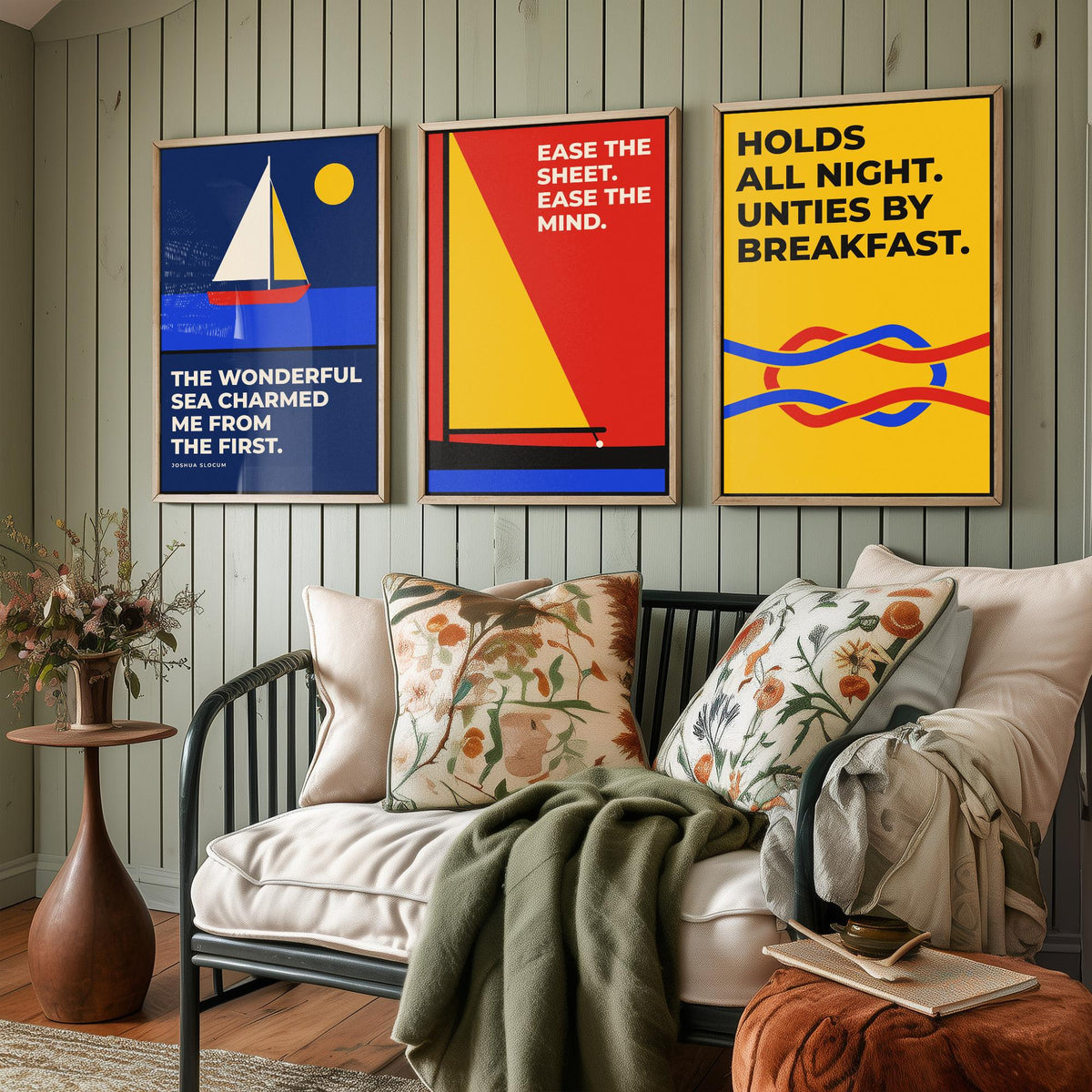 Sailing Quotes Set of Three Art Prints - 3 Bauhaus Sailor Posters - Minimalist Nautical Wall Art Illustration V1