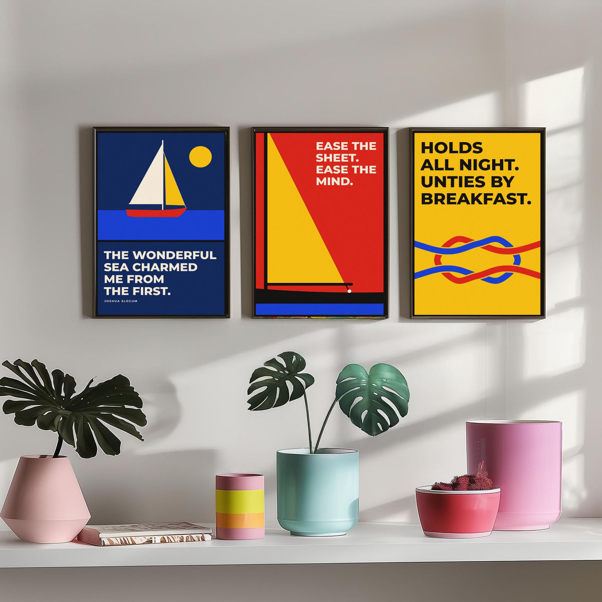 Sailing Quotes Set of Three Art Prints - 3 Bauhaus Sailor Posters - Minimalist Nautical Wall Art Illustration V1