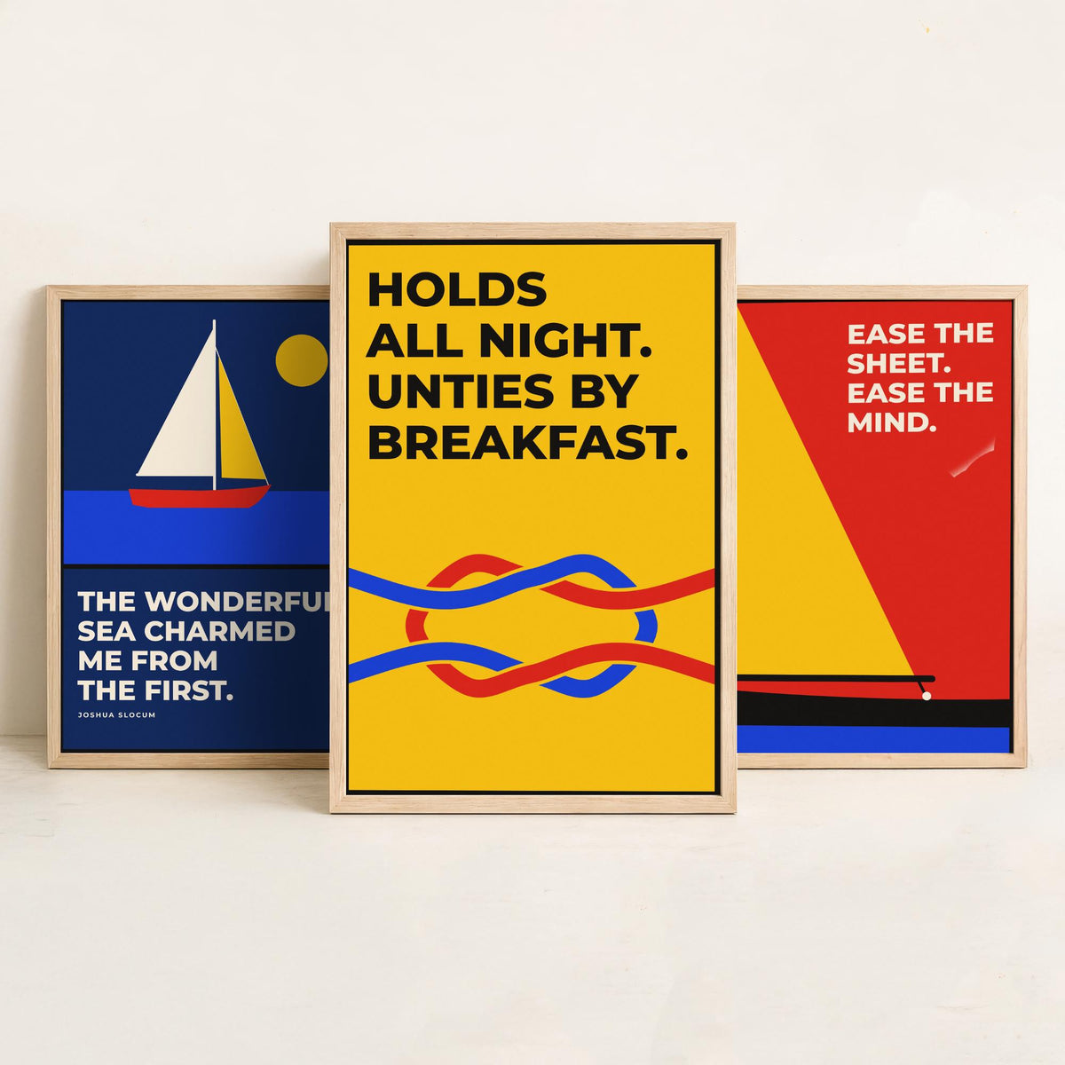 Sailing Quotes Set of Three Art Prints - 3 Bauhaus Sailor Posters - Minimalist Nautical Wall Art Illustration V1