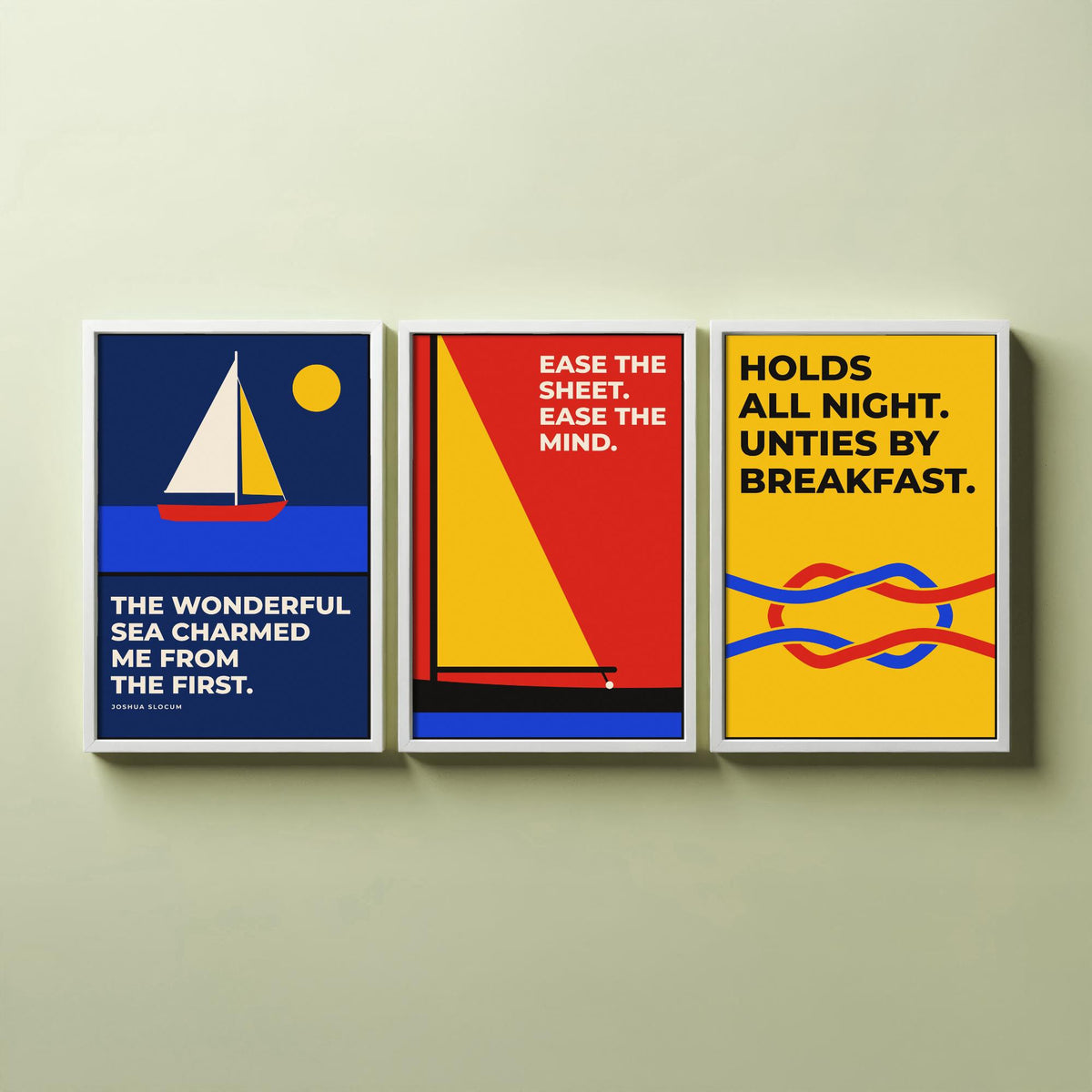Sailing Quotes Set of Three Art Prints - 3 Bauhaus Sailor Posters - Minimalist Nautical Wall Art Illustration V1