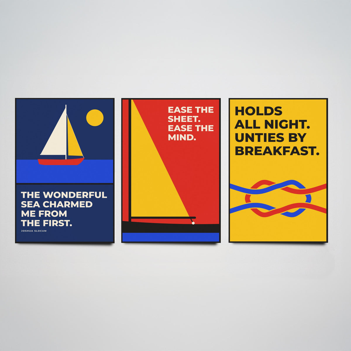 Sailing Quotes Set of Three Art Prints - 3 Bauhaus Sailor Posters - Minimalist Nautical Wall Art Illustration V1
