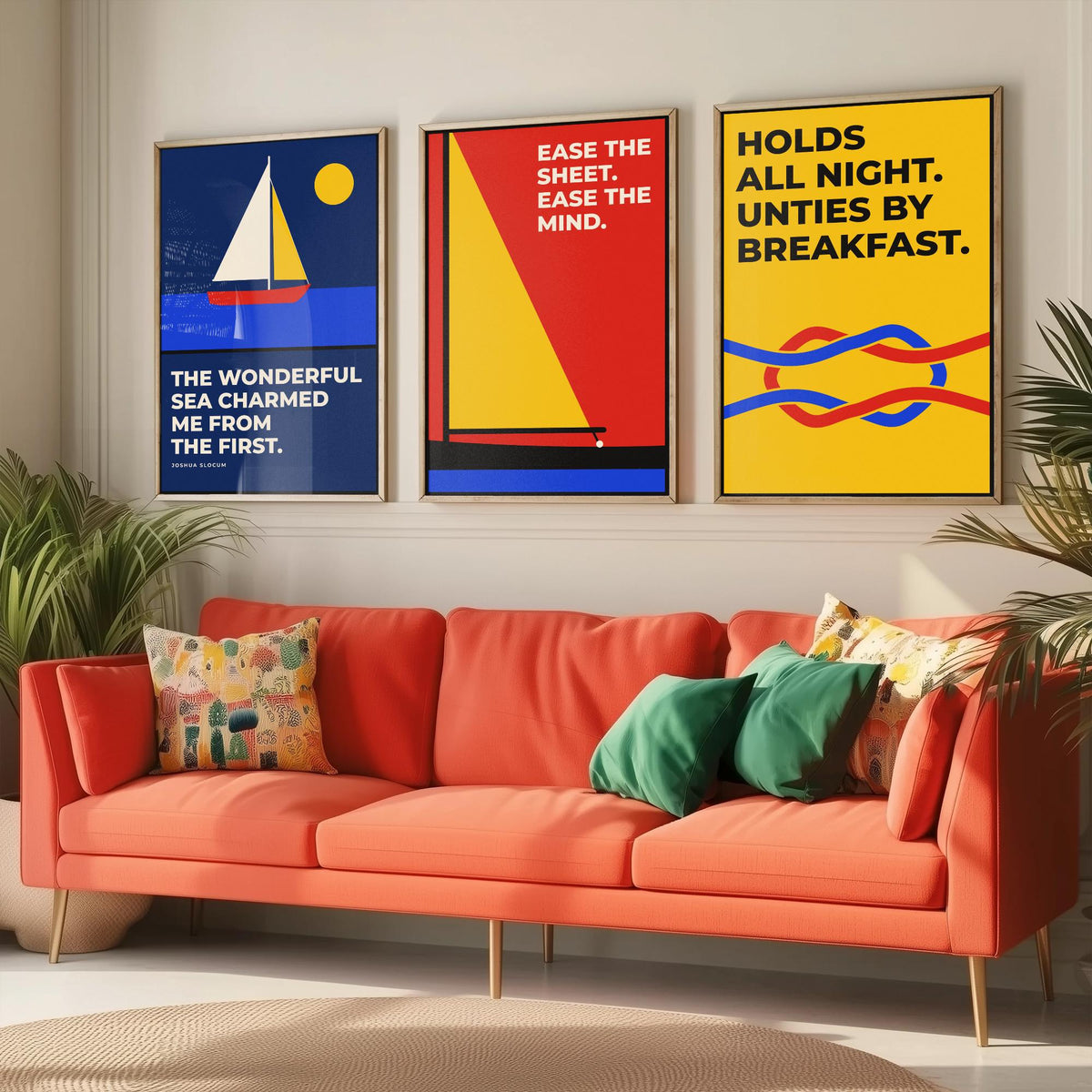 Sailing Quotes Set of Three Art Prints - 3 Bauhaus Sailor Posters - Minimalist Nautical Wall Art Illustration V1