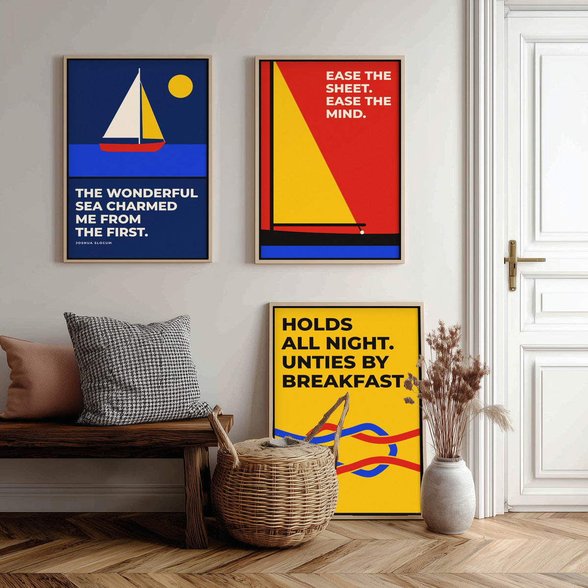 Sailing Quotes Set of Three Art Prints - 3 Bauhaus Sailor Posters - Minimalist Nautical Wall Art Illustration V1