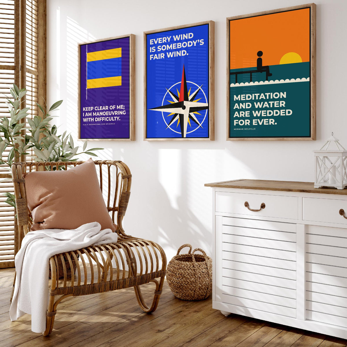 Sailing Quotes Set of Three Art Prints - 3 Retro Bauhaus Sailor Posters - Minimalist Nautical Wall Art Illustration V2