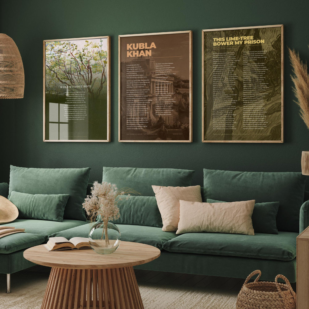 Samuel Taylor Coleridge Set of Three Art Prints - Kubla Khan, Work Without Hope, This Lime-Tree Bower - Full Poems over Paintings Poster