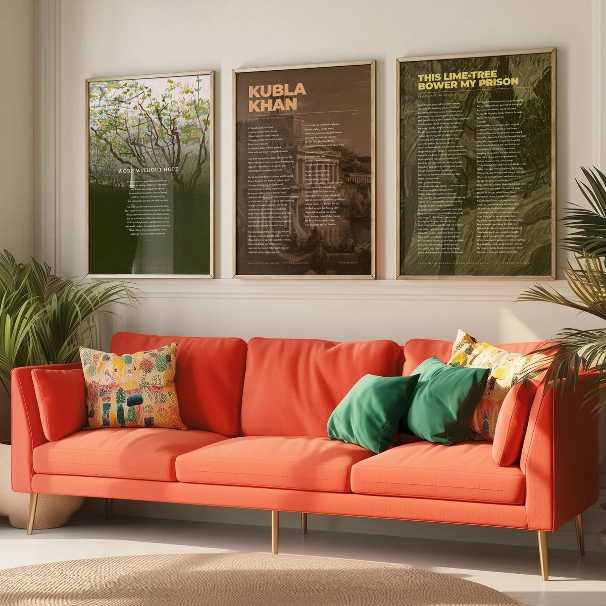 Samuel Taylor Coleridge Set of Three Art Prints - Kubla Khan, Work Without Hope, This Lime-Tree Bower - Full Poems over Paintings Poster