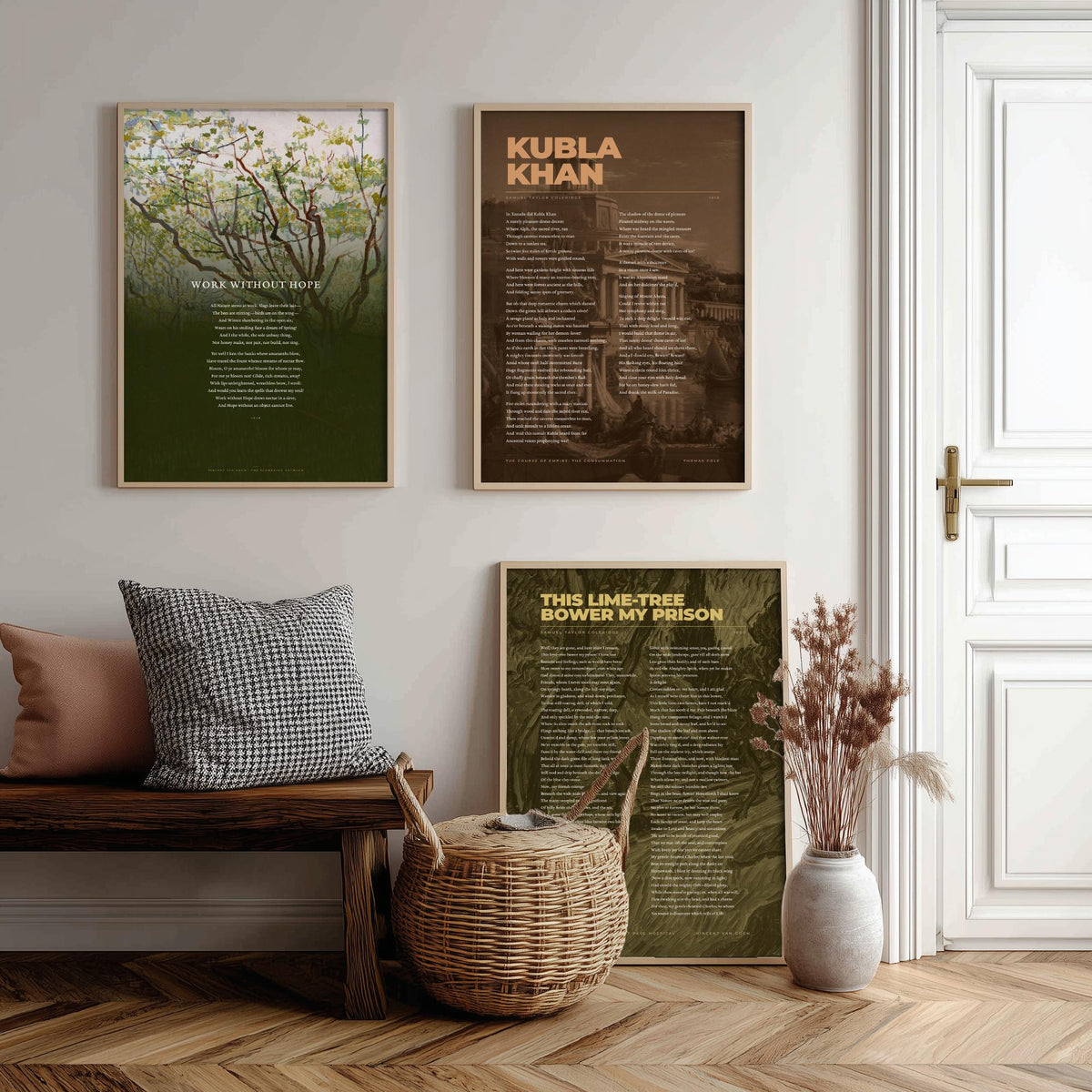 Samuel Taylor Coleridge Set of Three Art Prints - Kubla Khan, Work Without Hope, This Lime-Tree Bower - Full Poems over Paintings Poster