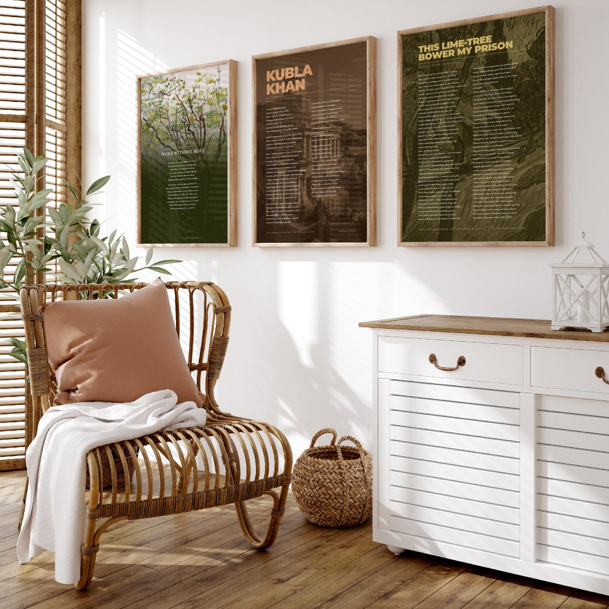 Samuel Taylor Coleridge Set of Three Art Prints - Kubla Khan, Work Without Hope, This Lime-Tree Bower - Full Poems over Paintings Poster