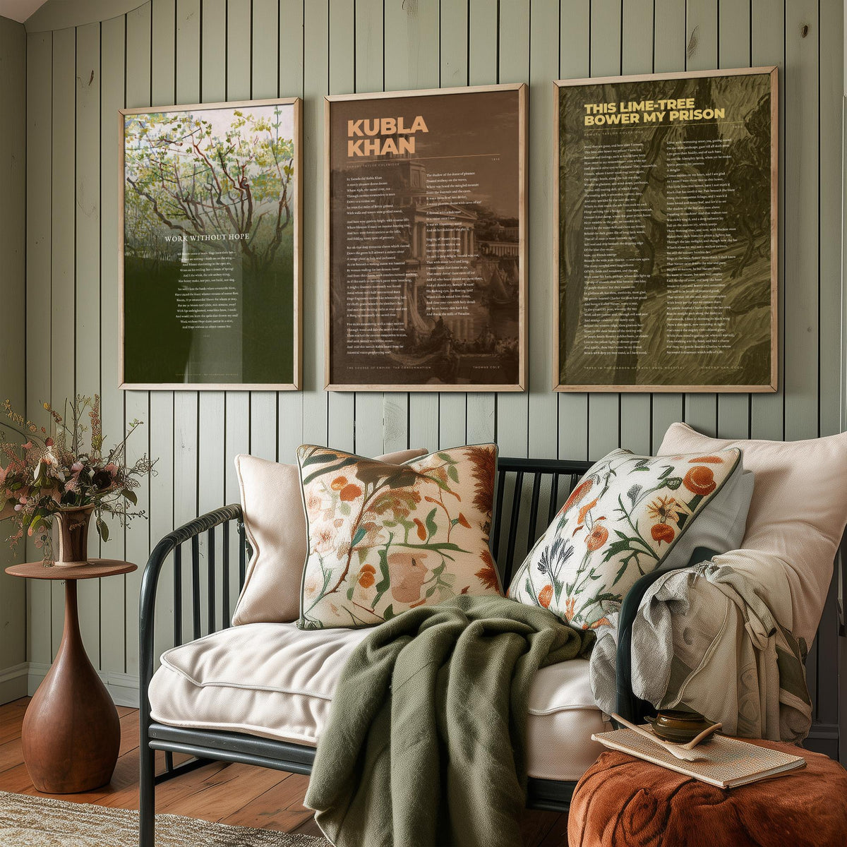 Samuel Taylor Coleridge Set of Three Art Prints - Kubla Khan, Work Without Hope, This Lime-Tree Bower - Full Poems over Paintings Poster