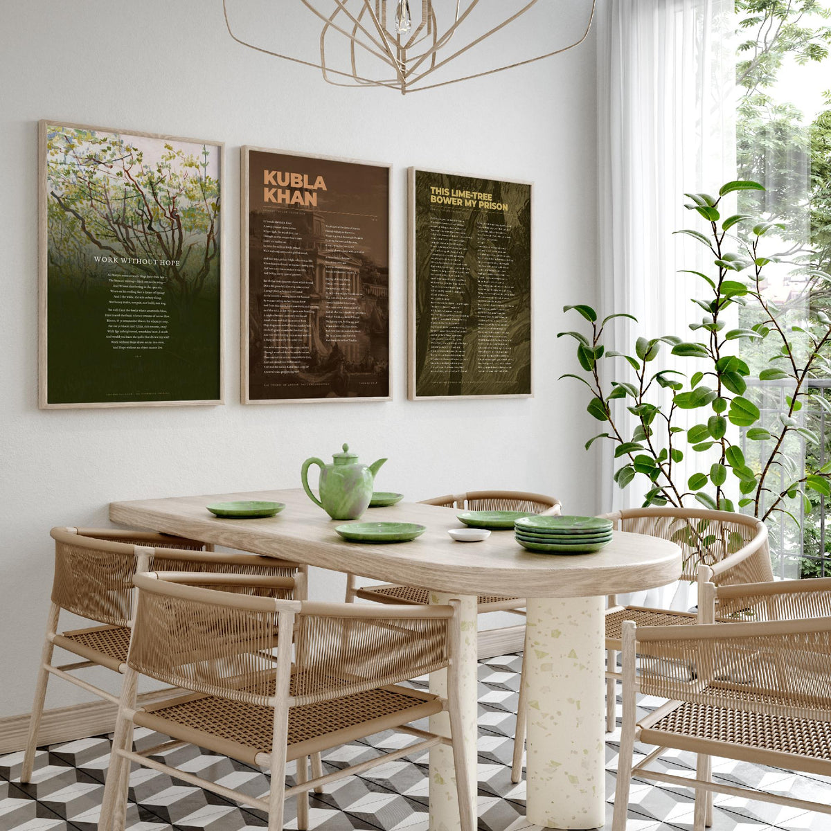 Samuel Taylor Coleridge Set of Three Art Prints - Kubla Khan, Work Without Hope, This Lime-Tree Bower - Full Poems over Paintings Poster