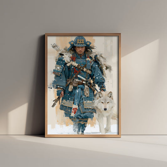 Samurai Art Print - White Wolf Painting - Japanese Warrior Poster