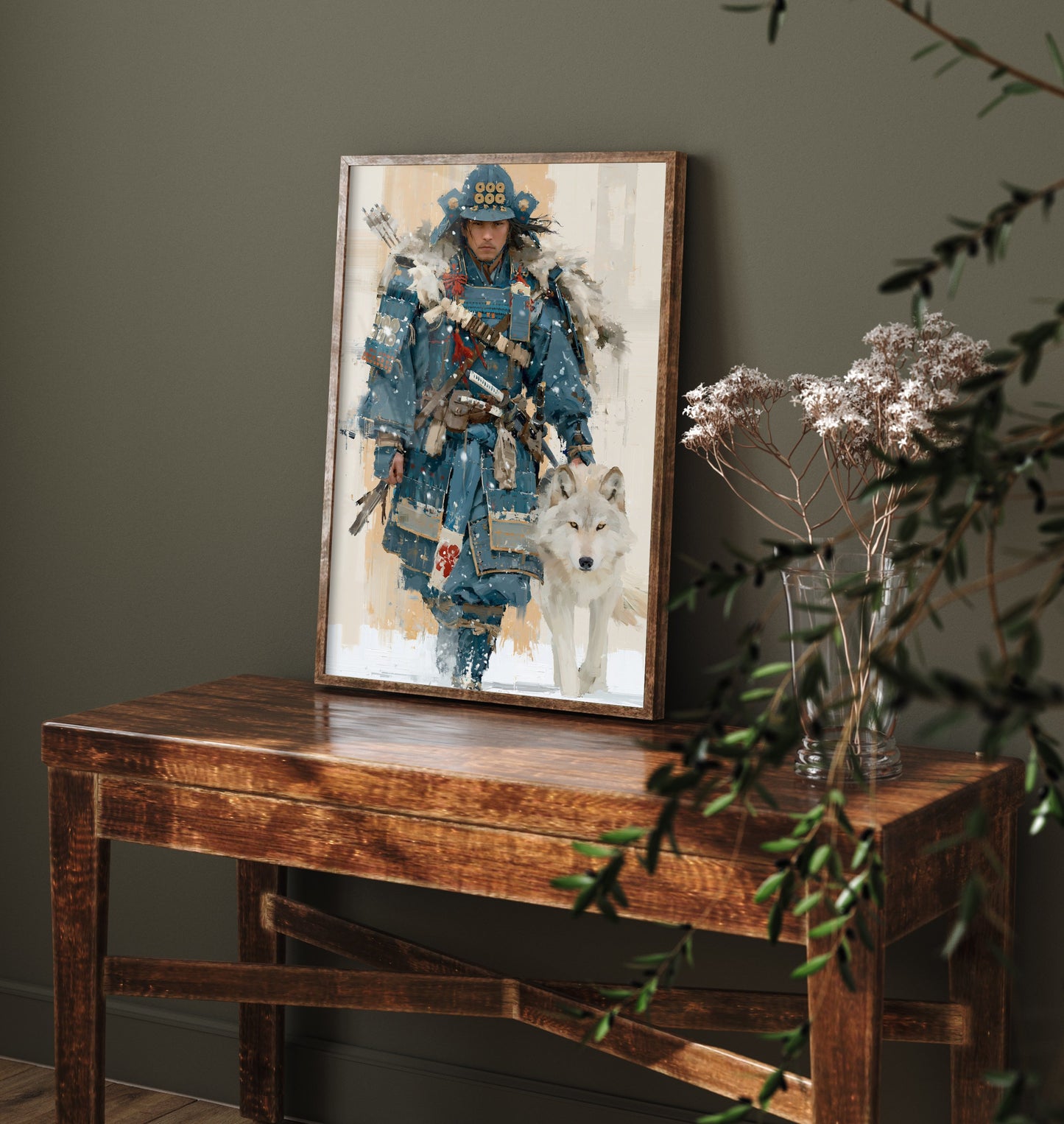 Samurai Art Print - White Wolf Painting - Japanese Warrior Poster