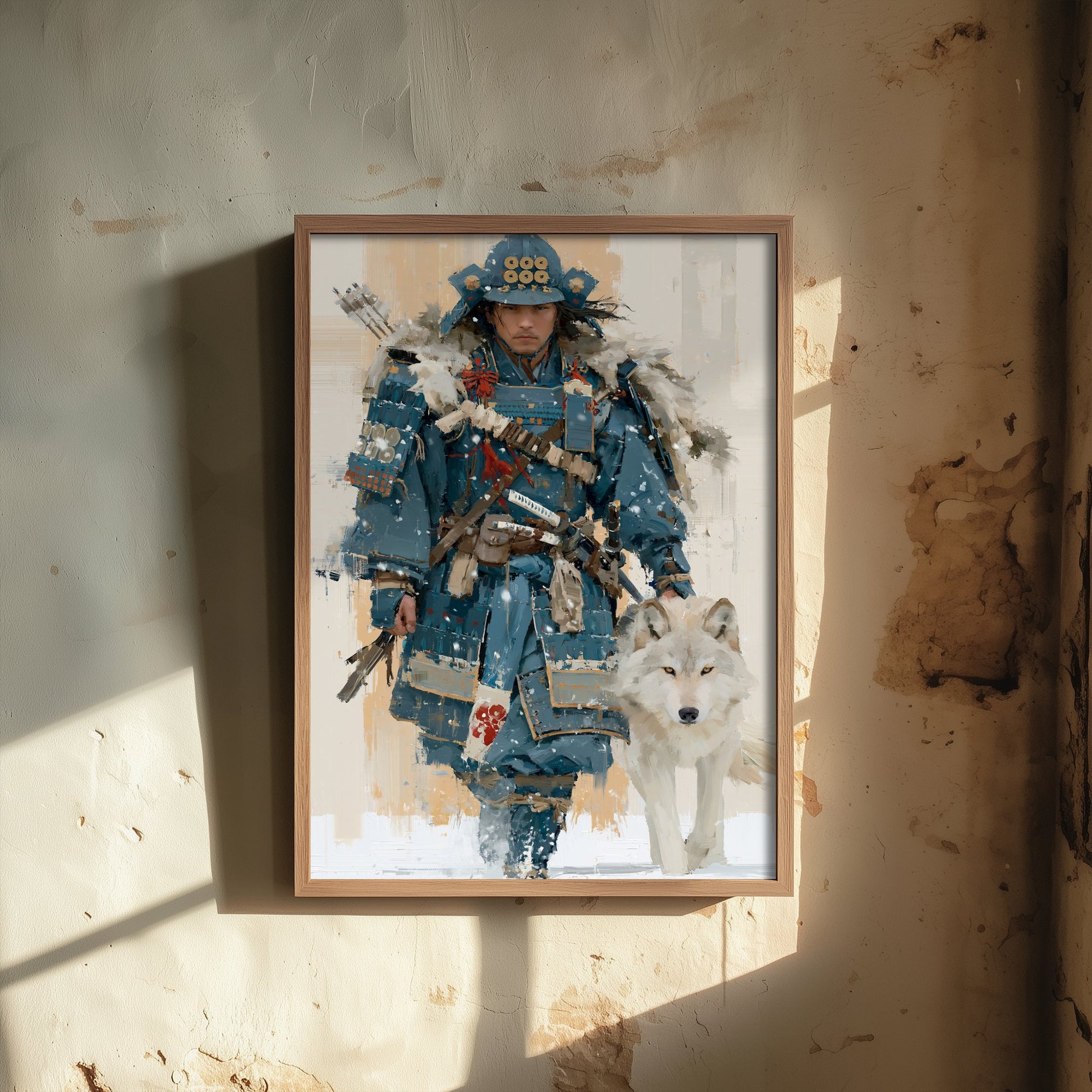 Samurai Art Print - White Wolf Painting - Japanese Warrior Poster