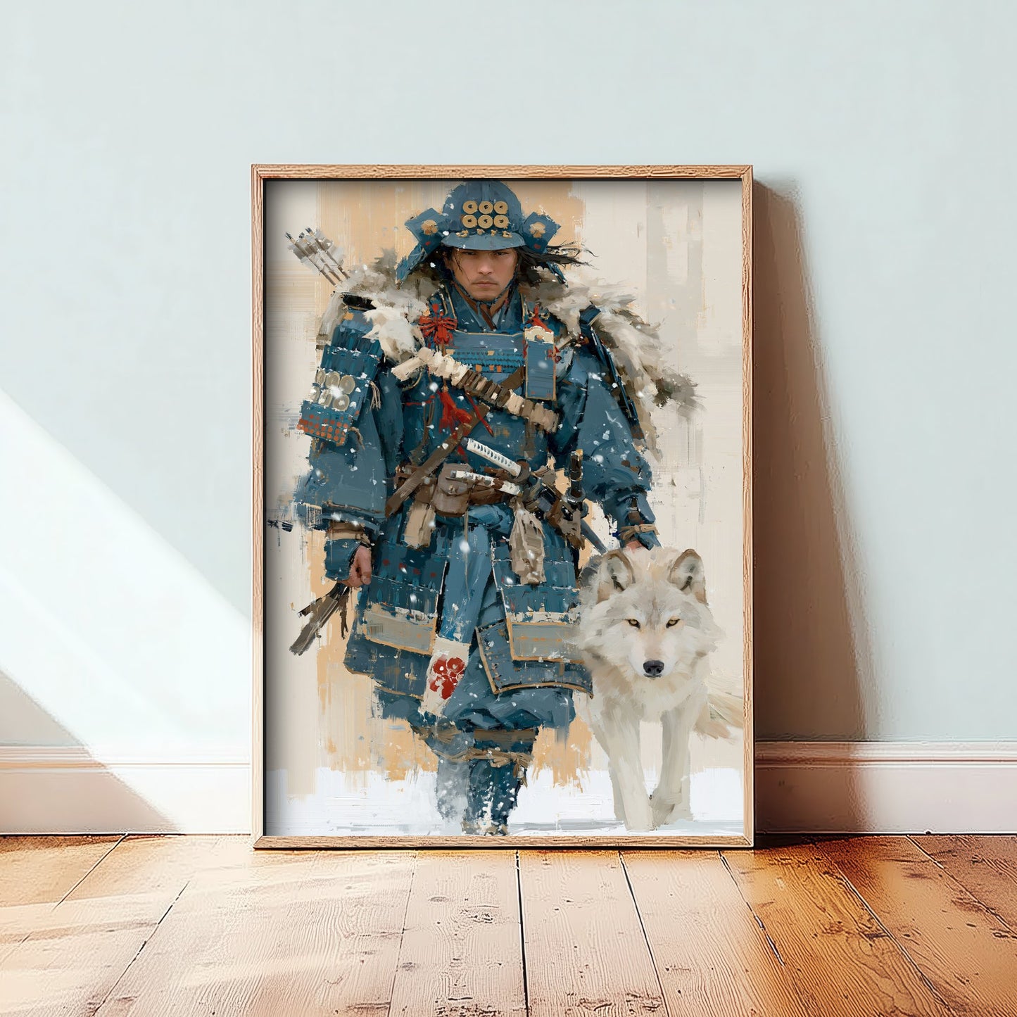 Samurai Art Print - White Wolf Painting - Japanese Warrior Poster