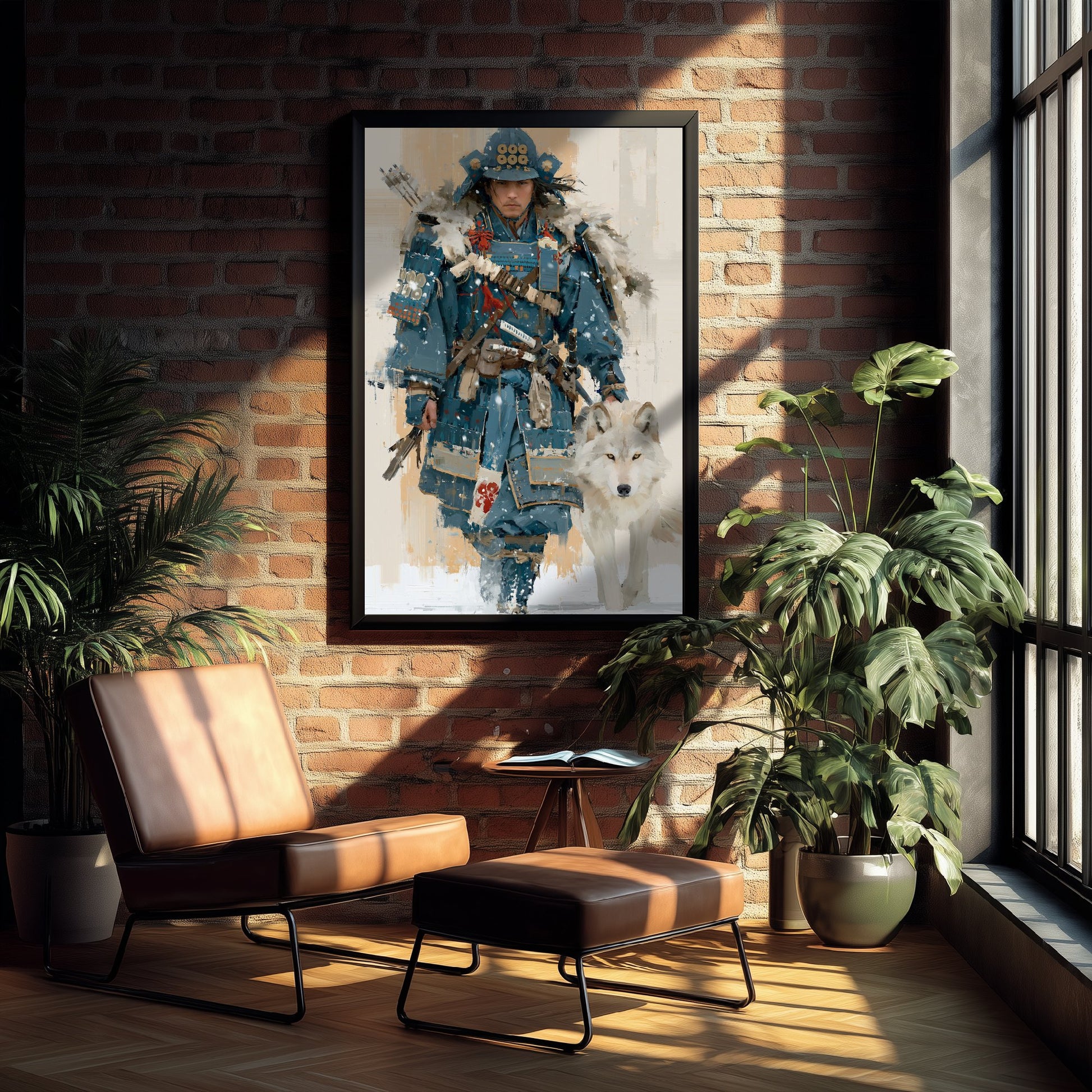 Samurai Art Print - White Wolf Painting - Japanese Warrior Poster