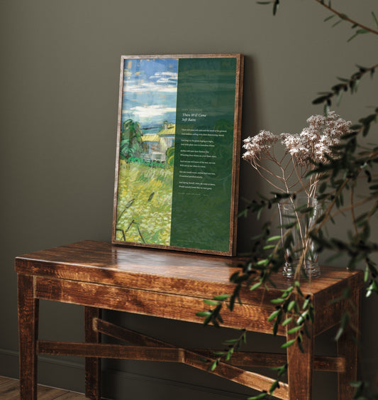 There Will Come Soft Rains by Sara Teasdale Art Print - Full Poem over Van Gogh Green Field Painting - Poetry Poster - Flame and Shadow