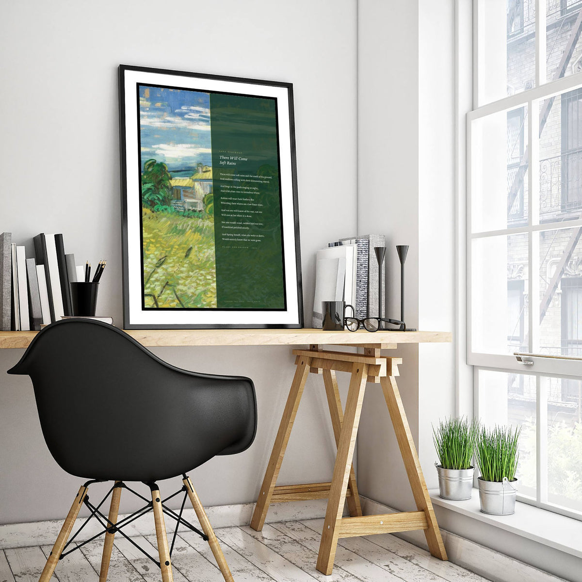 There Will Come Soft Rains by Sara Teasdale Art Print - Full Poem over Van Gogh Green Field Painting - Poetry Poster - Flame and Shadow