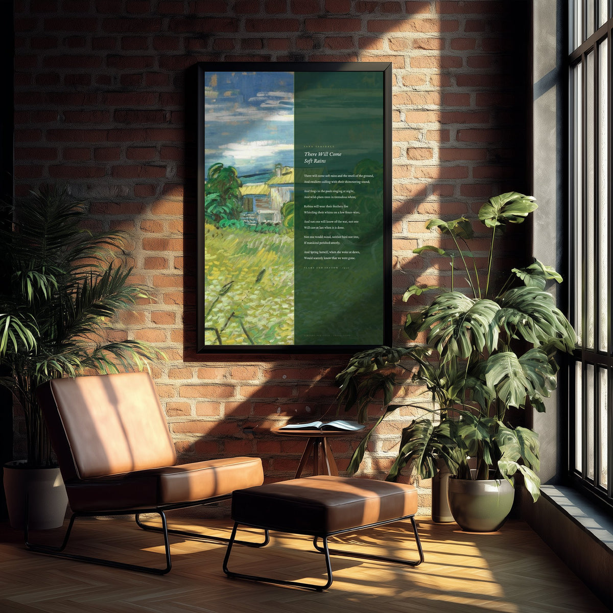 There Will Come Soft Rains by Sara Teasdale Art Print - Full Poem over Van Gogh Green Field Painting - Poetry Poster - Flame and Shadow