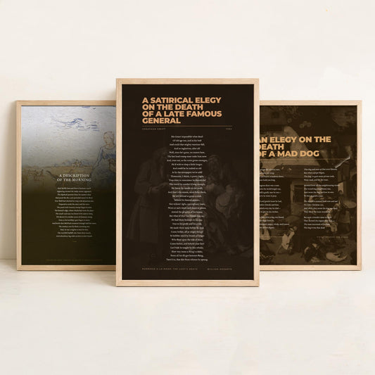 Satire Poems Set of Three Art Prints - A Description of the Morning, Elegy on a Mad Dog, Satirical Elegy - Full Poems over Paintings Poster