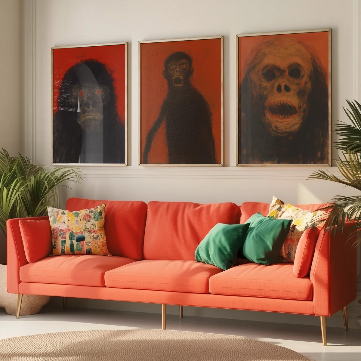 Scary Apes Sketch Set of Three Art Prints - Gorilla, Monkey, Orangutan - Dark Expressionist Poster Illustration