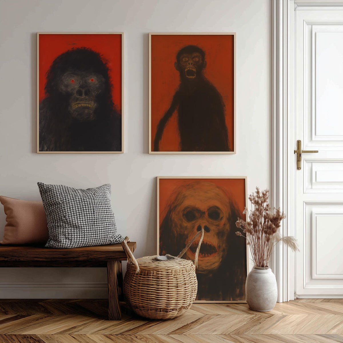 Scary Apes Sketch Set of Three Art Prints - Gorilla, Monkey, Orangutan - Dark Expressionist Poster Illustration