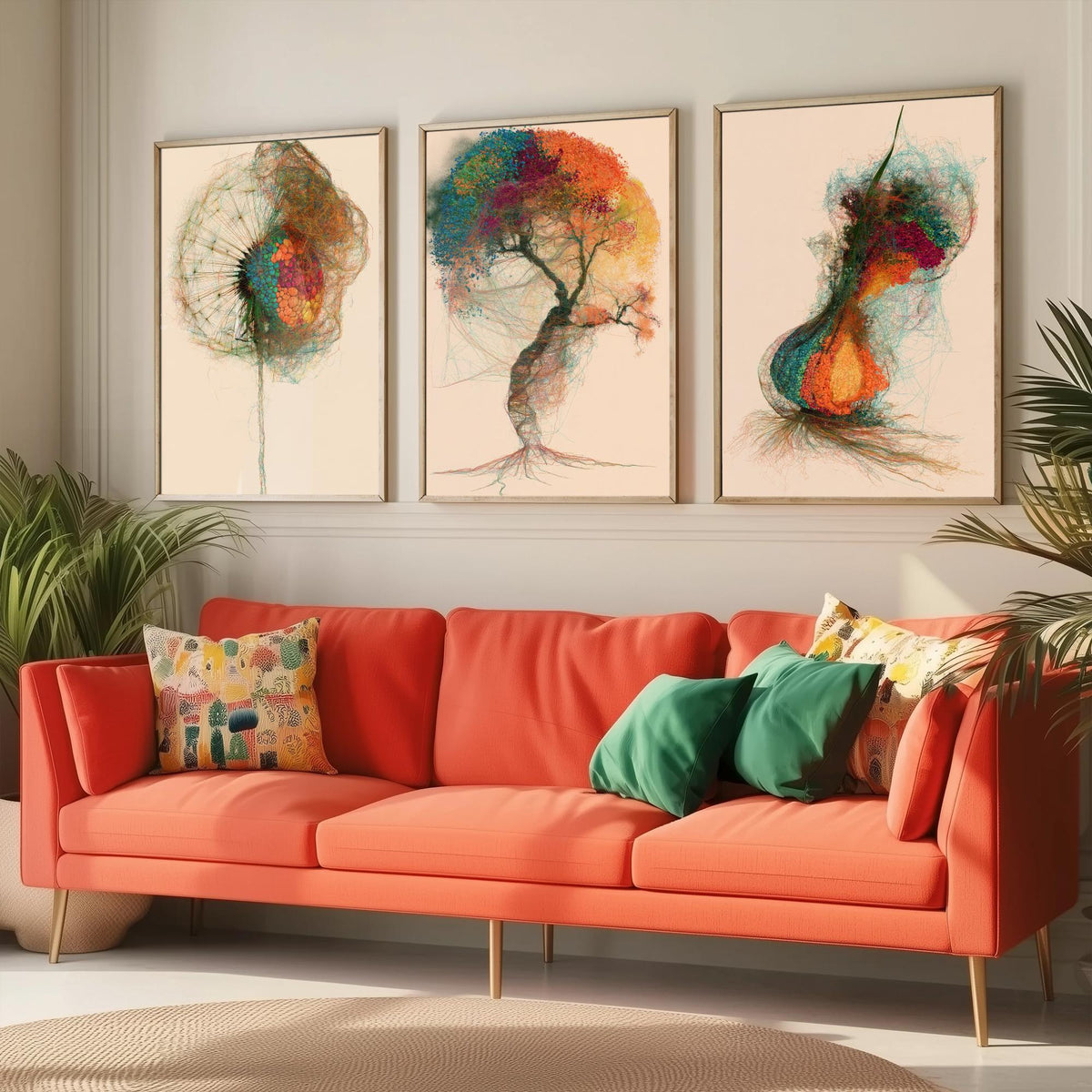 Landscape Architecture Set of Three Art Prints - Dandelion Clock, Tree, Flower Bulb - Botanical Thread Illustration Poster