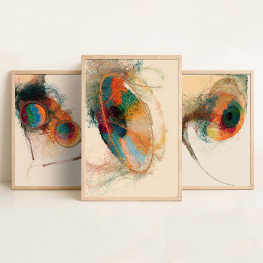 Opticians Set of Three Art Prints - Spectacles, Eye, Lens - Optometry Scientific Thread Illustration Poster