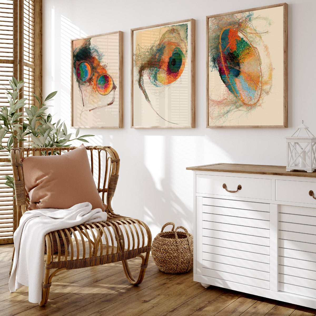 Opticians Set of Three Art Prints - Spectacles, Eye, Lens - Optometry Scientific Thread Illustration Poster
