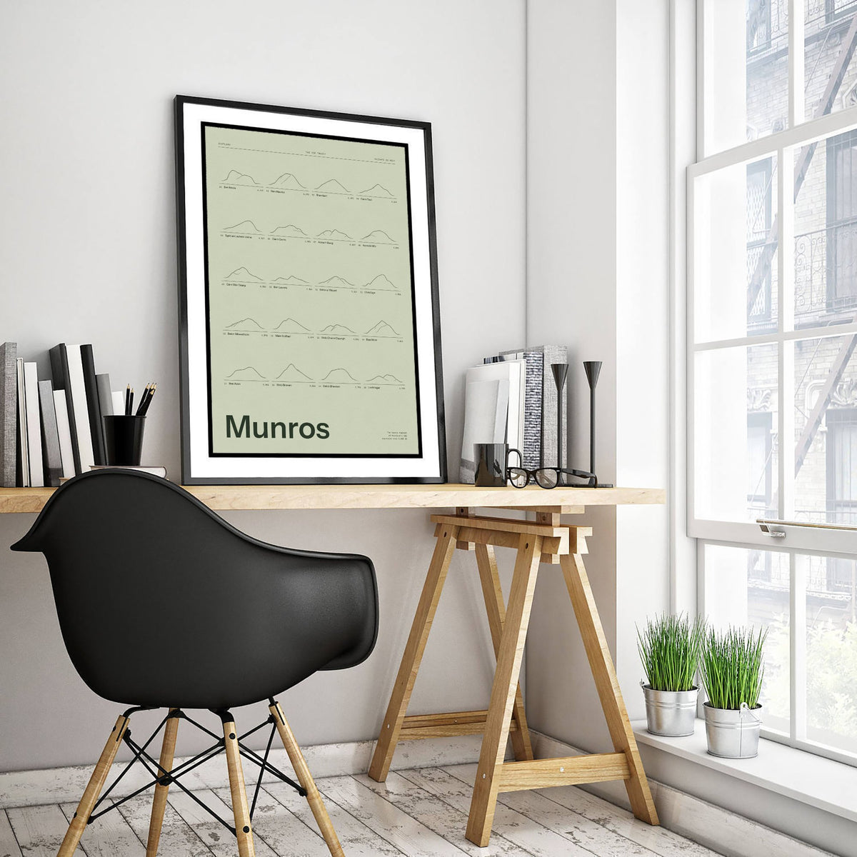 Munros Art Print - Moss Green Ledger Poster - Scotland Top Twenty Mountains in Feet Illustration - Hiking Gift