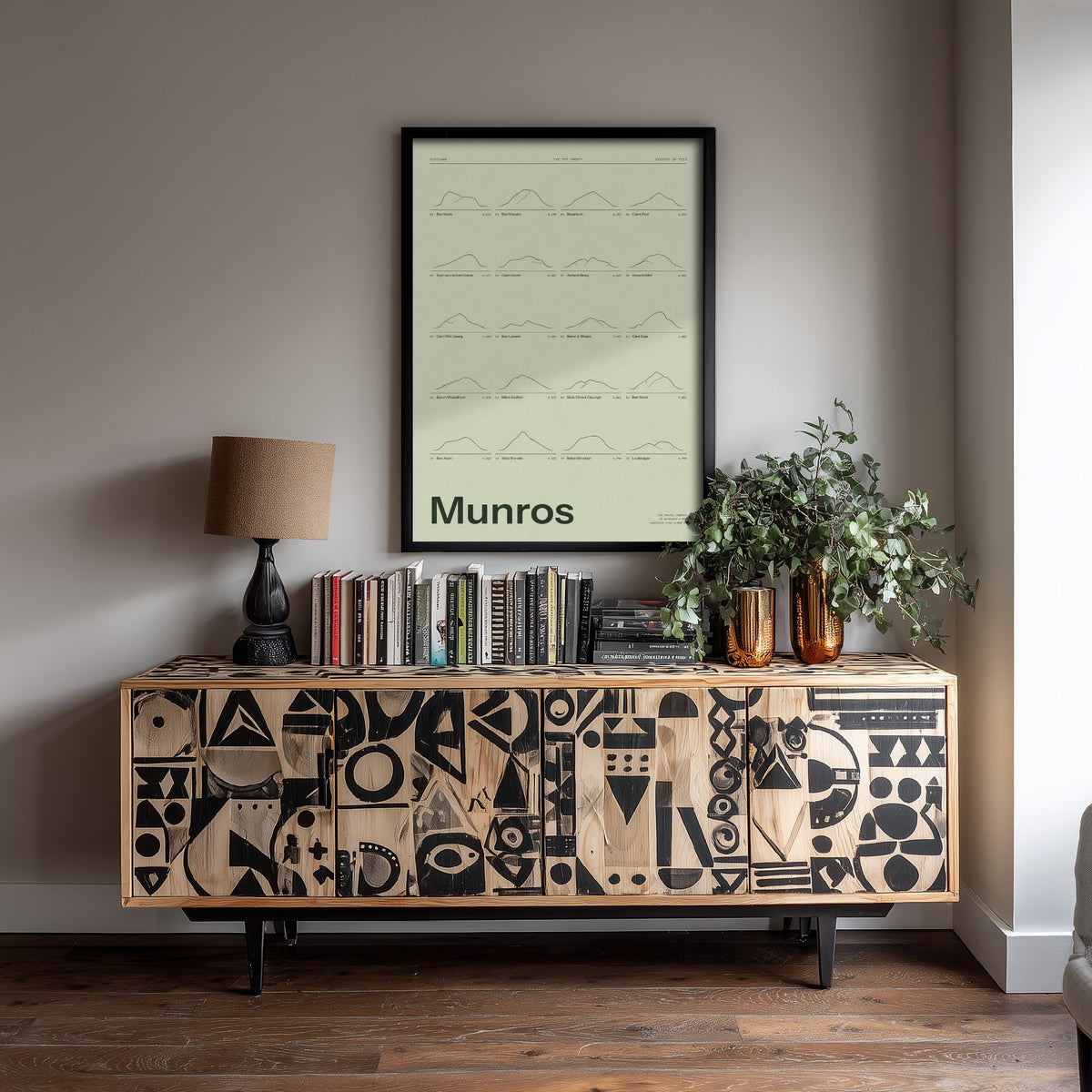Munros Art Print - Moss Green Ledger Poster - Scotland Top Twenty Mountains in Feet Illustration - Hiking Gift