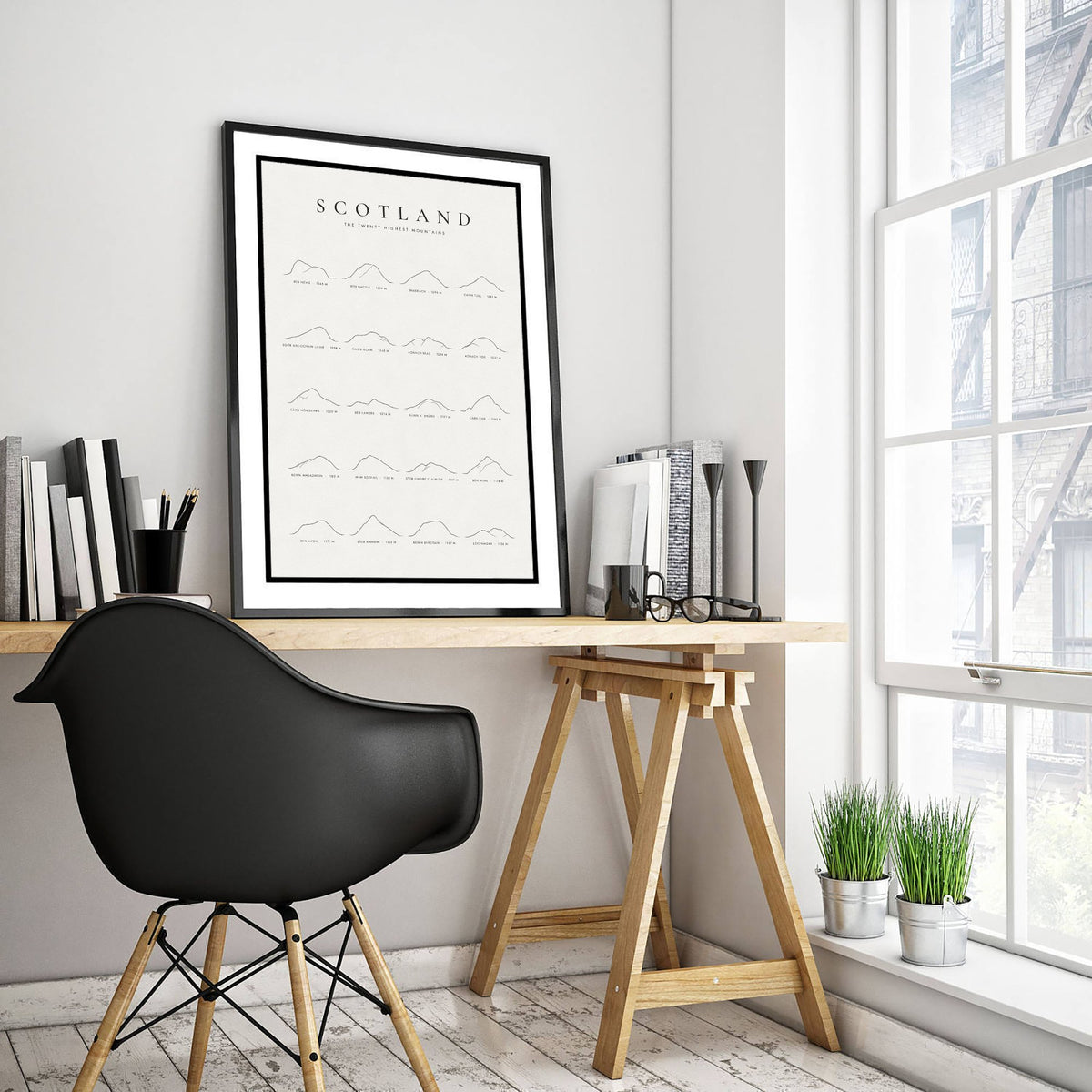 Scotland Twenty Highest Mountains Art Print - Snow Classic Minimalist Poster - Scottish Peaks Line Drawing - Mountaineer Gift