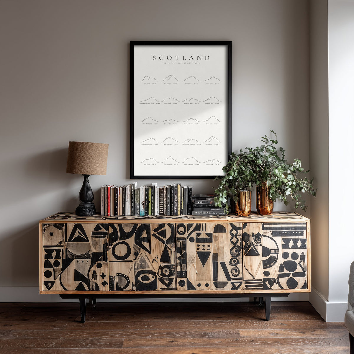 Scotland Twenty Highest Mountains Art Print - Snow Classic Minimalist Poster - Scottish Peaks Line Drawing - Mountaineer Gift
