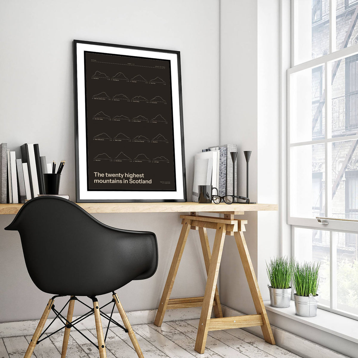 Scottish Mountains Art Print - Ledger Peat Brown Poster - Twenty Highest Peaks Ridgeline Drawing - Scotland Lover Gift
