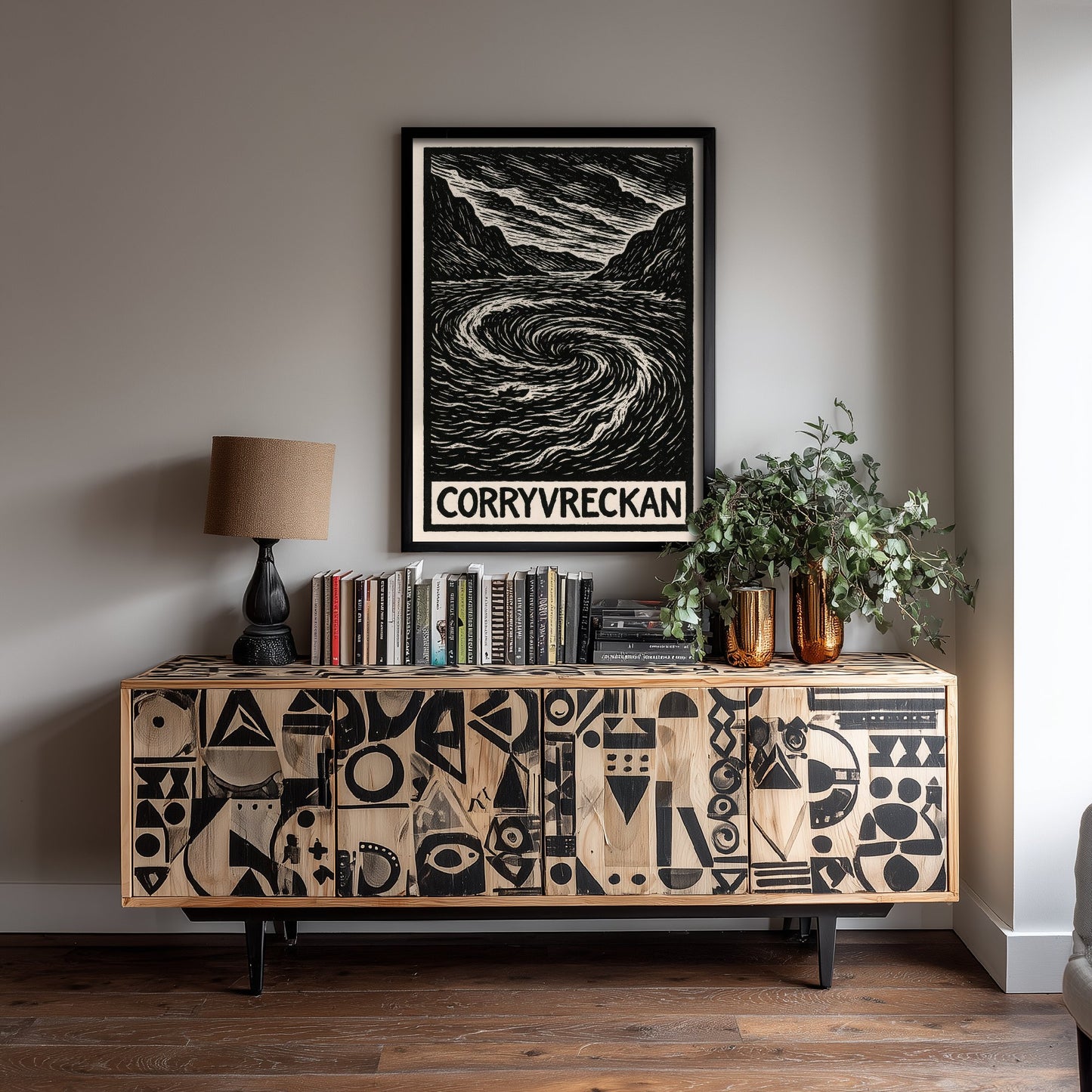Corryvreckan Scotland Travel Poster - Whirlpool Art Print - Black and White Woodcut - Scottish Coast 2/3