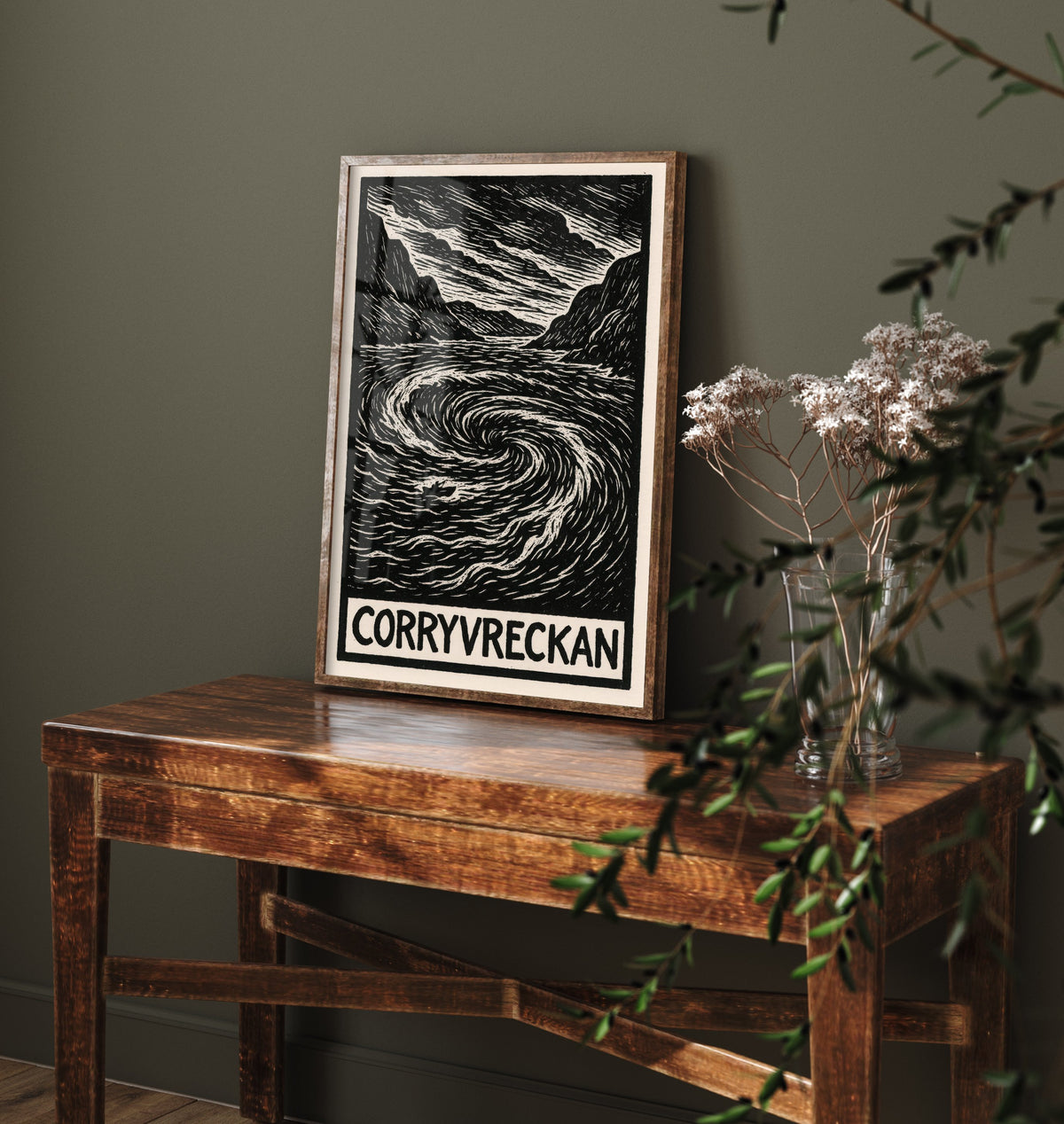 Corryvreckan Scotland Travel Poster - Whirlpool Art Print - Black and White Woodcut - Scottish Coast 2/3