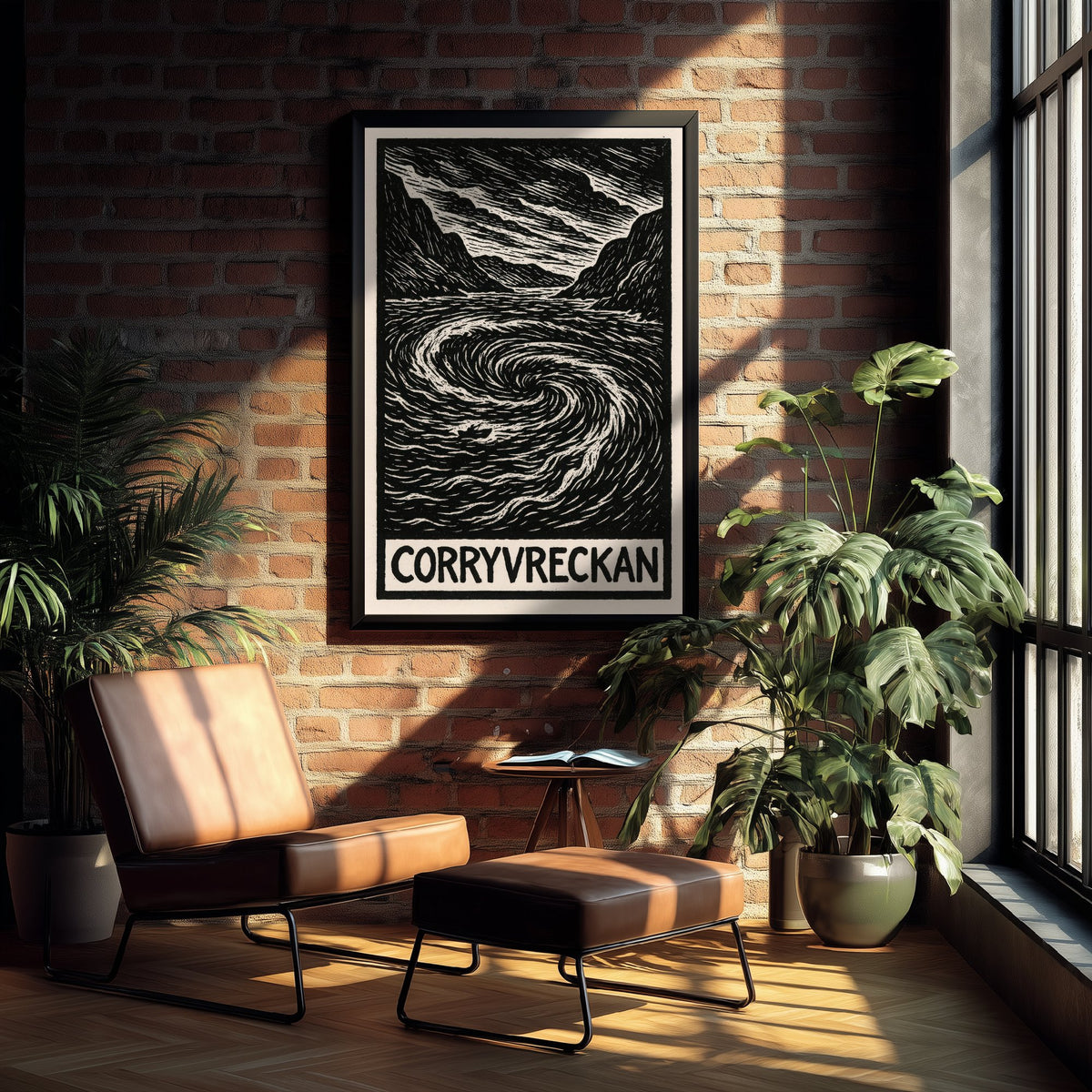 Corryvreckan Scotland Travel Poster - Whirlpool Art Print - Black and White Woodcut - Scottish Coast 2/3