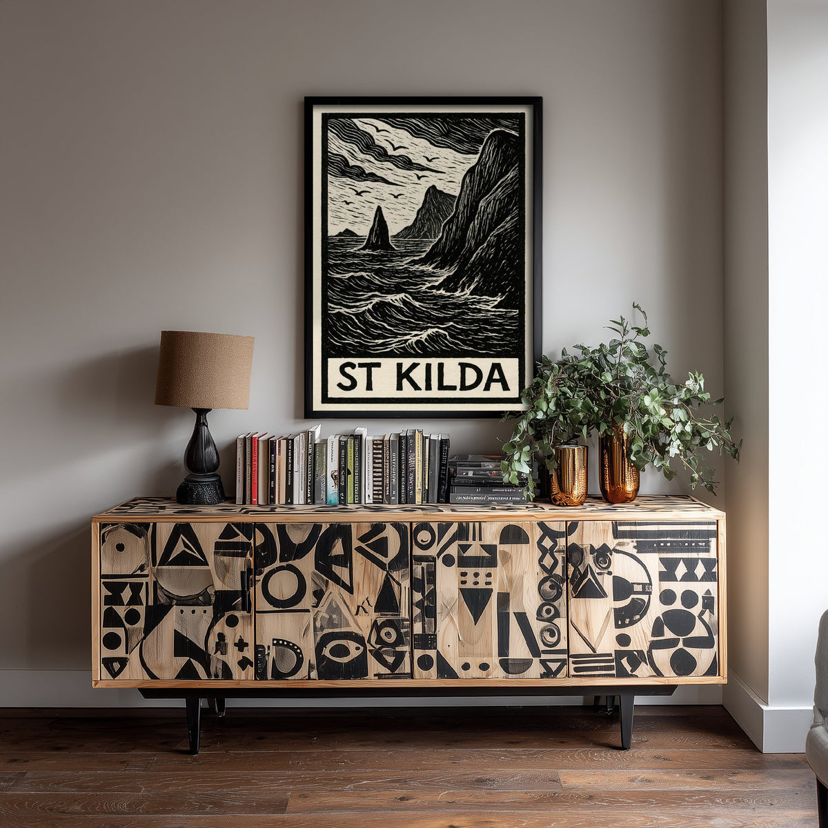 St Kilda Scotland Travel Poster - Island Art Print - Black and White Woodcut - Scottish Islands 3/3
