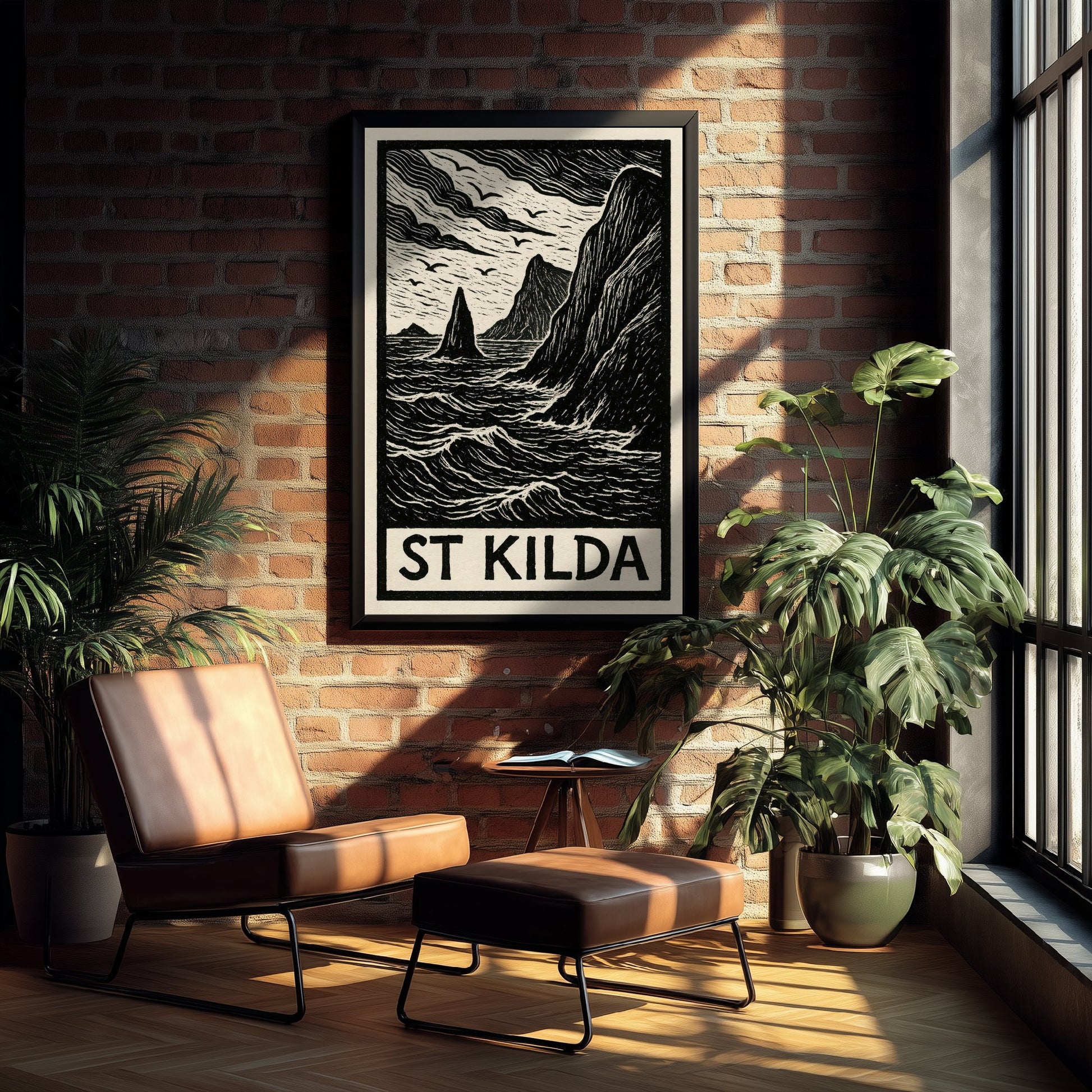 St Kilda Scotland Travel Poster - Island Art Print - Black and White Woodcut - Scottish Islands 3/3
