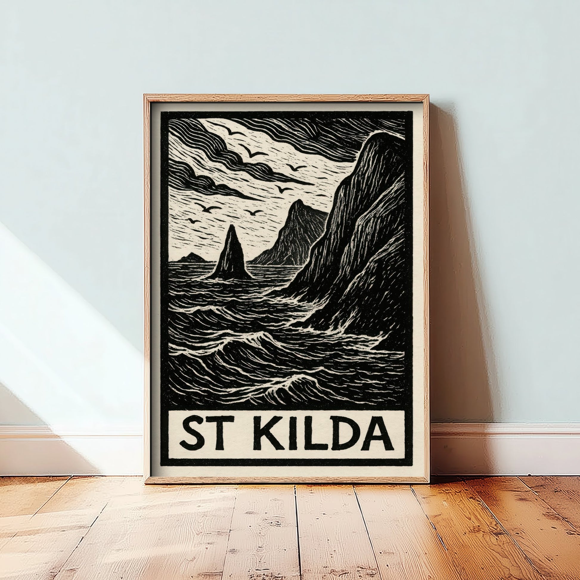 St Kilda Scotland Travel Poster - Island Art Print - Black and White Woodcut - Scottish Islands 3/3